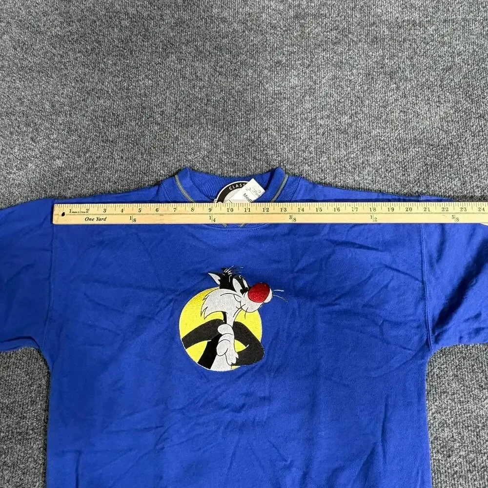 Vintage Looney Tunes Sweatshirt Boys M 10-12 Blue Sylvester Tweety Graphic 90s